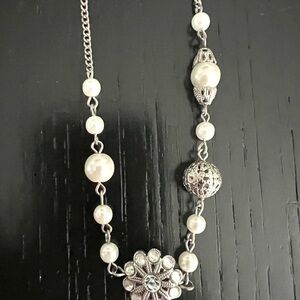 Silver and White Pearl Costume Jewelry Long Necklace